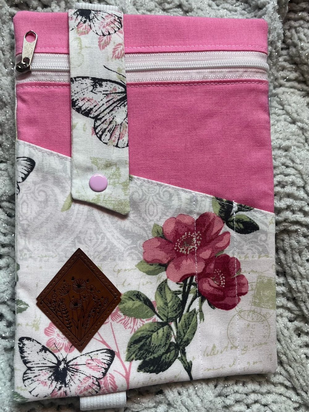Pink Floral Canvas Handmade Fabric Planner & Book Sleeve